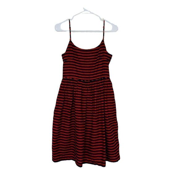 J. Crew Striped Derby Linen Blend‎ Fit and Flare Dress Black Red Womens Size 4 - Picture 2 of 11